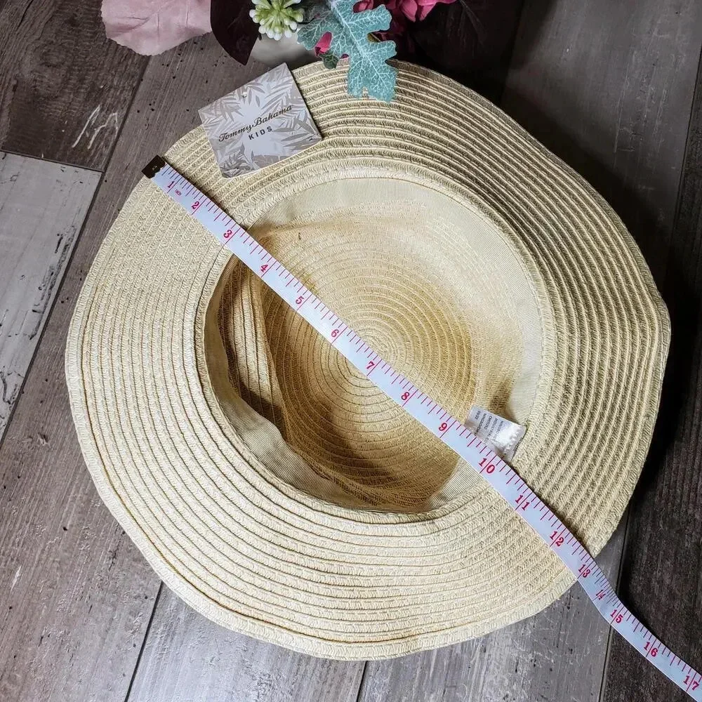 NWT Tommy Bahama Kids Girls Straw Hat with Blue & Pink Metallic Bow